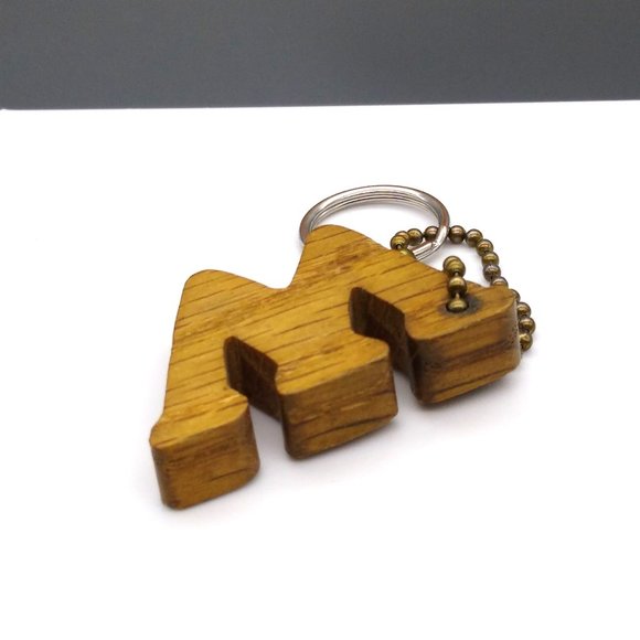 Vintage Initial W or M Keychain Fob, Carved Wood Letter - Picture 2 of 3